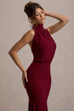 Prianyka Berry High-Neck Draped Midi Dress