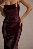 Crystalline Berry Sequin Strappy Maxi Dress