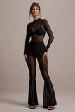 Romelle Black Mesh Flared-Leg Trousers