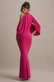 Teresa Hot Pink High-Neck Cold-Shoulder Maxi Dress