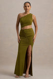 Sena Green Asymmetric Maxi Dress With Cut Out Details