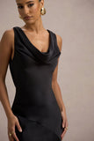 Alesso Black Satin Cowl-Neck Maxi Dress