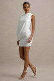 Fortuna White Ruched Mini Dress With One-Sleeve
