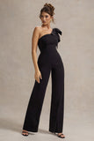 Orilla Black One-Shoulder Wide-Leg Jumpsuit With Bow