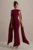 Saige Burgundy Cap-Sleeve Gathered Maxi Dress