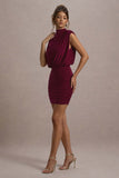 Nymeria Port High-Neck Draped Bodycon Mini Dress