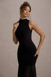 Shae Black High-Neck Maxi Dress With Sheer Skirt