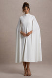 Carnation White Long-Sleeve Midi Dress With Cape