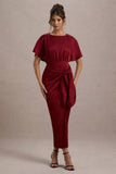 Mika Port Satin Short-Sleeve Wrap Maxi Dress
