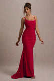 Adele Red Ruched Fishtail Cami Maxi Dress