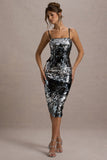 Azure Silver Sequin Strappy Midi Dress