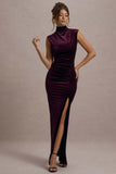 Abilene Port Velvet High-Neck Split Maxi Dress