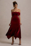 Halia Berry Velvet Bardot Midi Dress