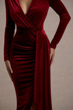 Arcadia Berry Velvet Plunge-Neck Wrap Midi Dress
