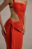 Giovanna Orange Asymmetric Maxi Dress With Wrap Skirt