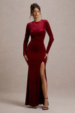 Rayla Berry Velvet Maxi Dress With Split