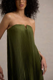 Bergamot Olive Satin Sweetheart Maxi Dress
