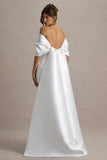 Wanting More Off White Satin Cape Maxi Dress With Oversized Bow