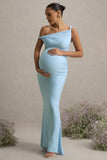 Lita Powder Blue Twisted Asymmetric Maternity Maxi Dress
