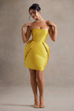 Lovebug Mustard Bandeau Mini Dress With Tulip Skirt