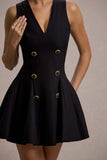 Collette Black Tailored Plunge-Neck Mini Dress