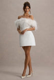 Palace White Bardot Mini Dress With Feather Trim