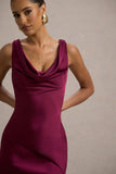 Alesso Burgundy Satin Cowl-Neck Maxi Dress