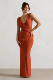 Capella Rust Asymmetric Wrap Maxi Dress