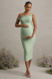 Salome Light Green Twisted Asymmetric Maternity Midi Dress