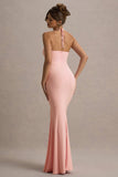 Lucena Pink Cowl-Neck Wrap Maxi Dress With Floral Drape