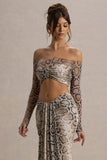 Kelsie Snake Print Mesh Bardot Crop Top