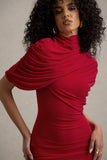 Perdi Red Bodycon Mini Dress With Twisted Cape