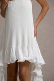 Whistler White Chiffon Bandeau High-Low Ruffled Maxi Dress