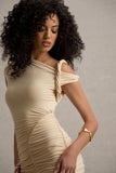 Elira Sand Ruched Mini Dress With Twisted Detail