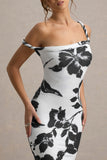Lita Monochrome Floral Print Twisted Asymmetric Maxi Dress