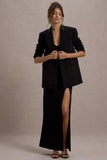 Urban Black Plunge-Neck Boxy Oversized Blazer