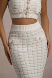 Stellina Cream Boucle High-Waist Bodycon Midi Skirt