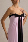 Mckenna Pink Strapless Maxi Dress With Black Bow