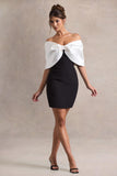 Dewdrop Black & White Mini Dress With Oversized Bow