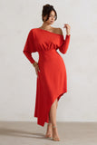 Lori Orange Asymmetric Long-Sleeve Maxi Dress