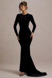 Keaton Black Velvet Long-Sleeve Open-Back Maxi Dress