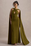 Rhoda Green Twist Halter-Neck Cape Maxi Dress