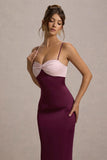 Andretti Burgundy & Pink Satin Strappy Midi Dress