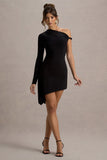 Irene Black Asymmetric Wrap Mini Dress