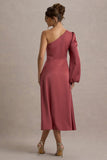 Haila Rose Pink Satin One-Shoulder Maxi Dress
