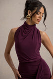 Hayden Burgundy High-Neck Draped Split Maxi Dress
