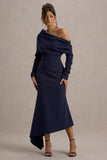 Lou Navy One-Shoulder Asymmetric Maxi Dress