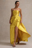 Universe Mustard Bandeau Split Puff-Skirt Maxi Dress