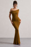 Lita Golden Brown Twisted Asymmetric Maxi Dress