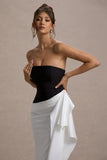 Kalinda Black And White Strapless Maxi Dress With Draped Skirt